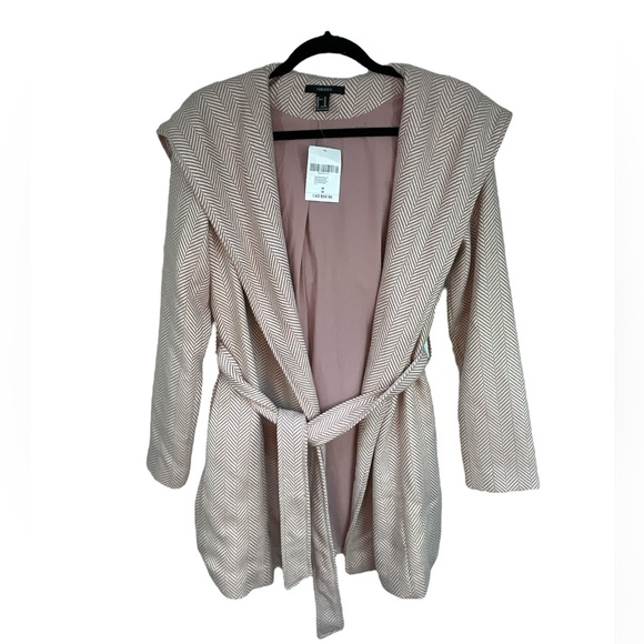Medium Mauve Pink Chevron Belted Hooded Dress Coat Jacket NEW from Forever21 - Picture 11 of 11